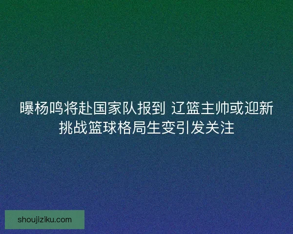 曝杨鸣将赴国家队报到 辽篮主帅或迎新挑战篮球格局生变引发关注